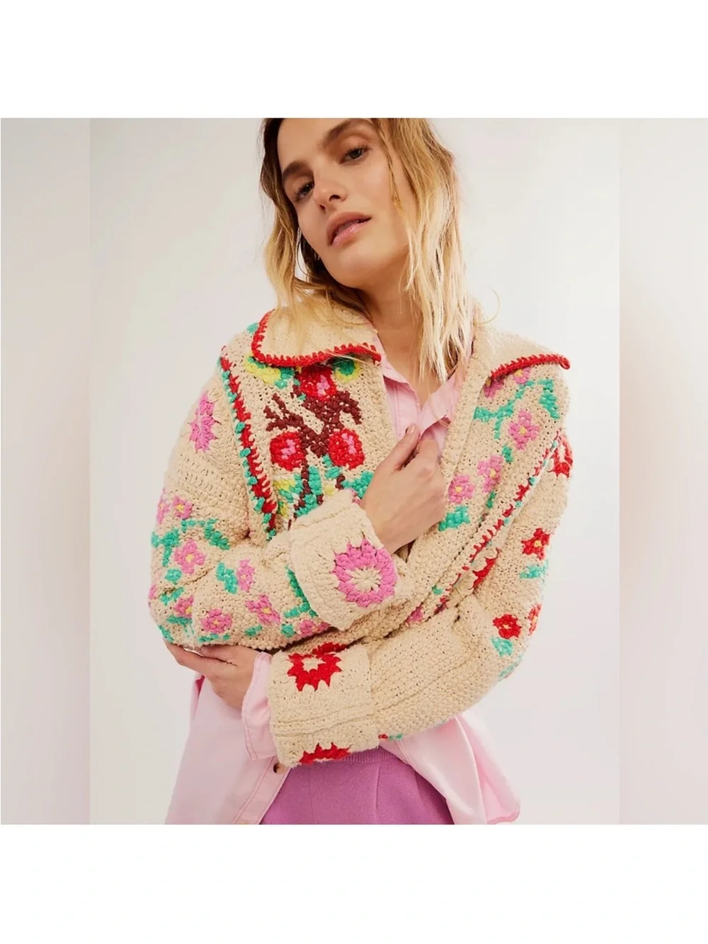 Free people Strawberry Cardi Large